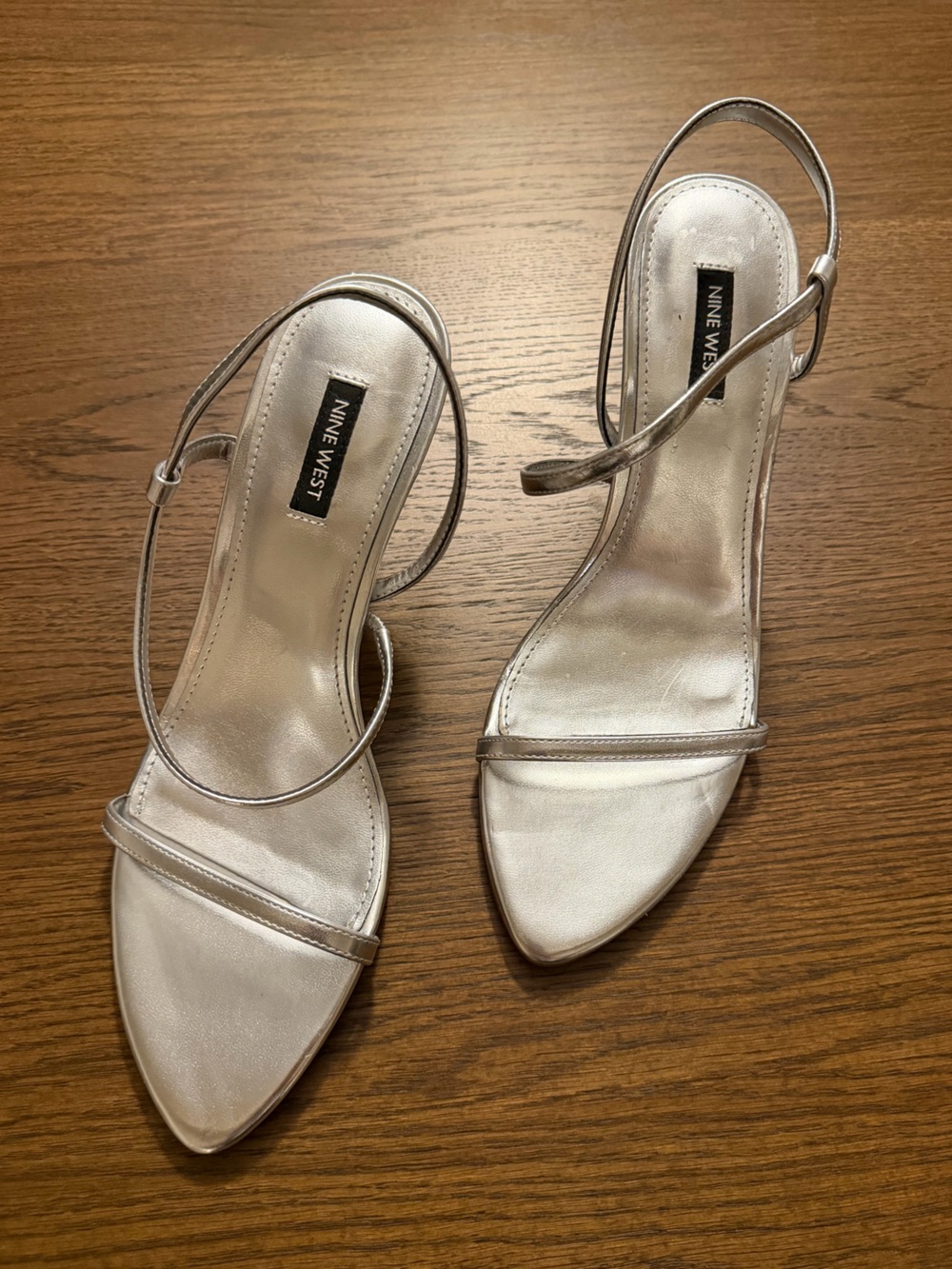 Nine West Metallic Silver Ankle-Strap Carolyn Heels